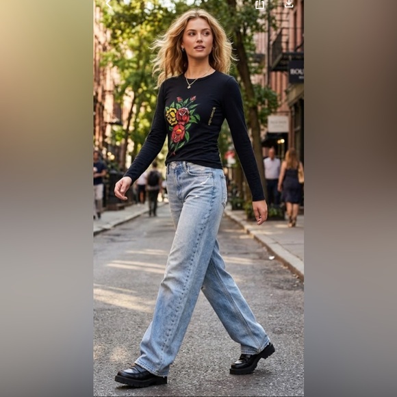 Ed Hardy by Christian Audigier Long Sleeve Rose Bouquet Tattoo Graphic Tee Sz S - Picture 4 of 10